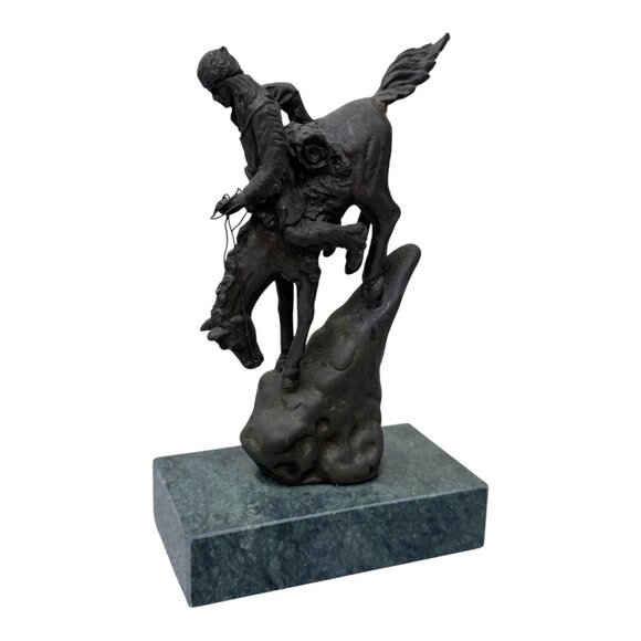 Andrea by Sadek Bronze On Marble Frontiers man On Horse, in style of Remington 5 - Picture 3 of 8